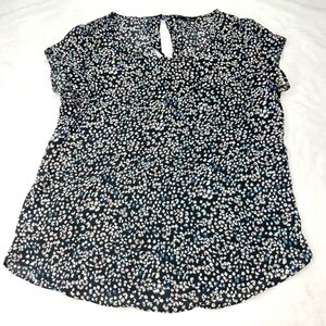 PREMISE STUDIO WOMEN'S BLACK DITSY FLORAL SHORT SLEEVE BLOUSE SIZE LARGE